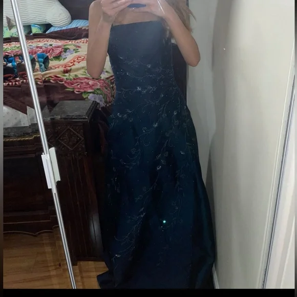 Montage by Mon Cheri Strapless Long Navy Blue Dress Size 0 - Picture 3 of 3